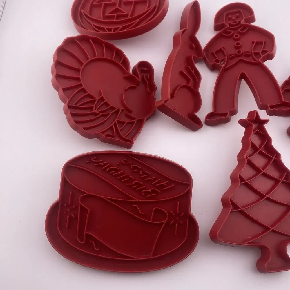 Vintage Tupperware Set of 7 Red Holiday Cookie Cutters